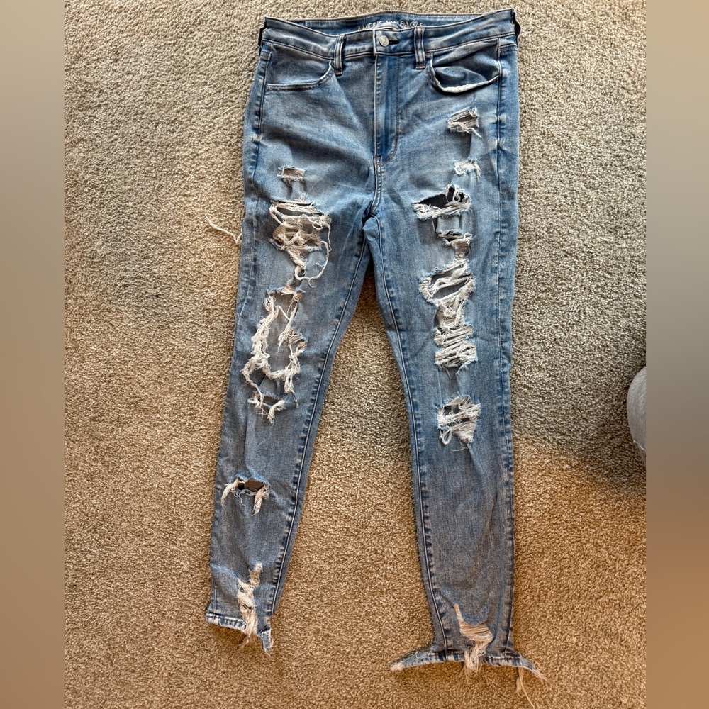 American Eagle Outfitters Distressed Skinny Jeans - Light Blue